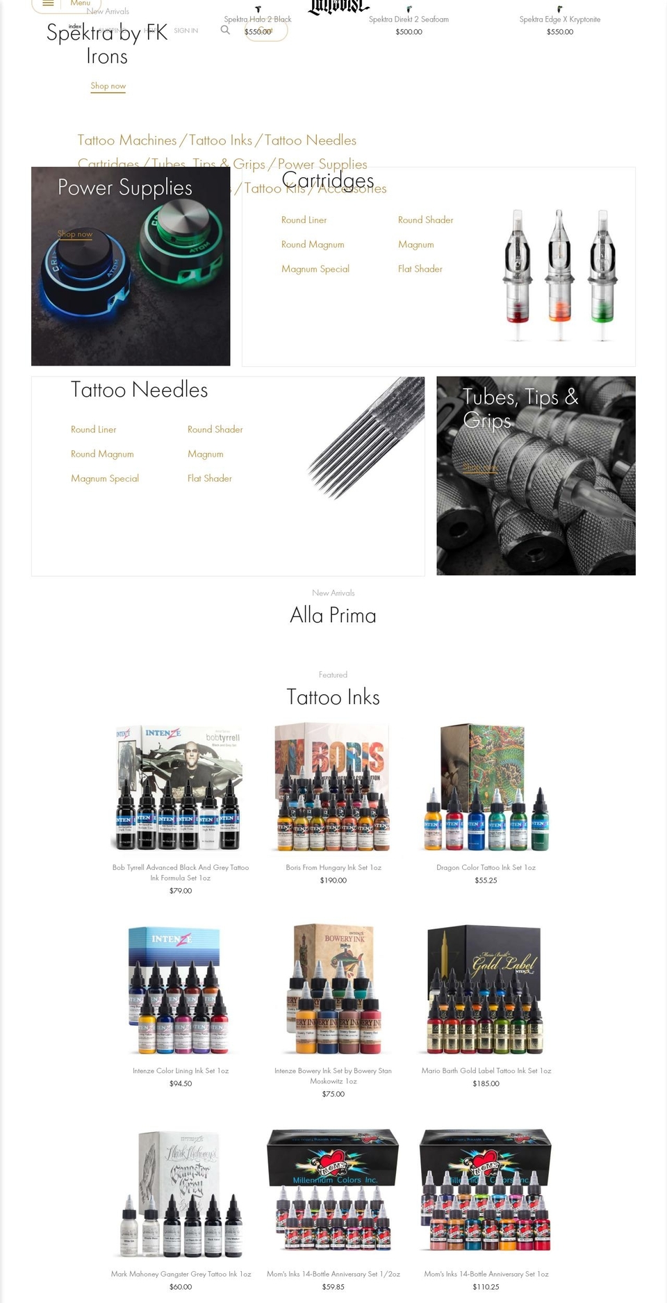 tattooist.com shopify website screenshot