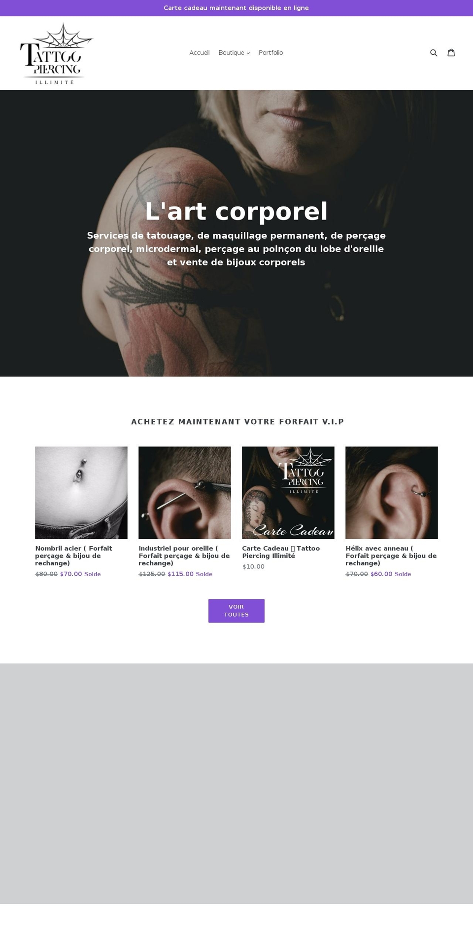 tattoopiercingillimite.ca shopify website screenshot