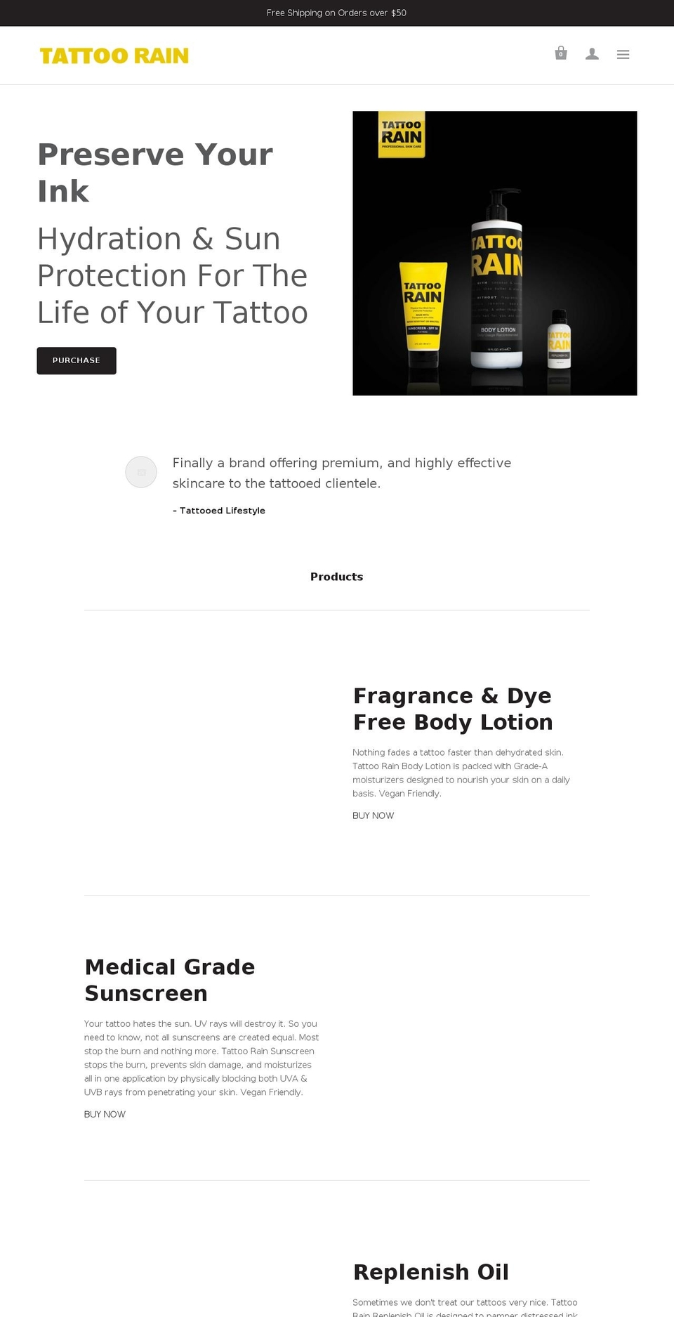 tattoorain.com — Shopify storefront screenshot
