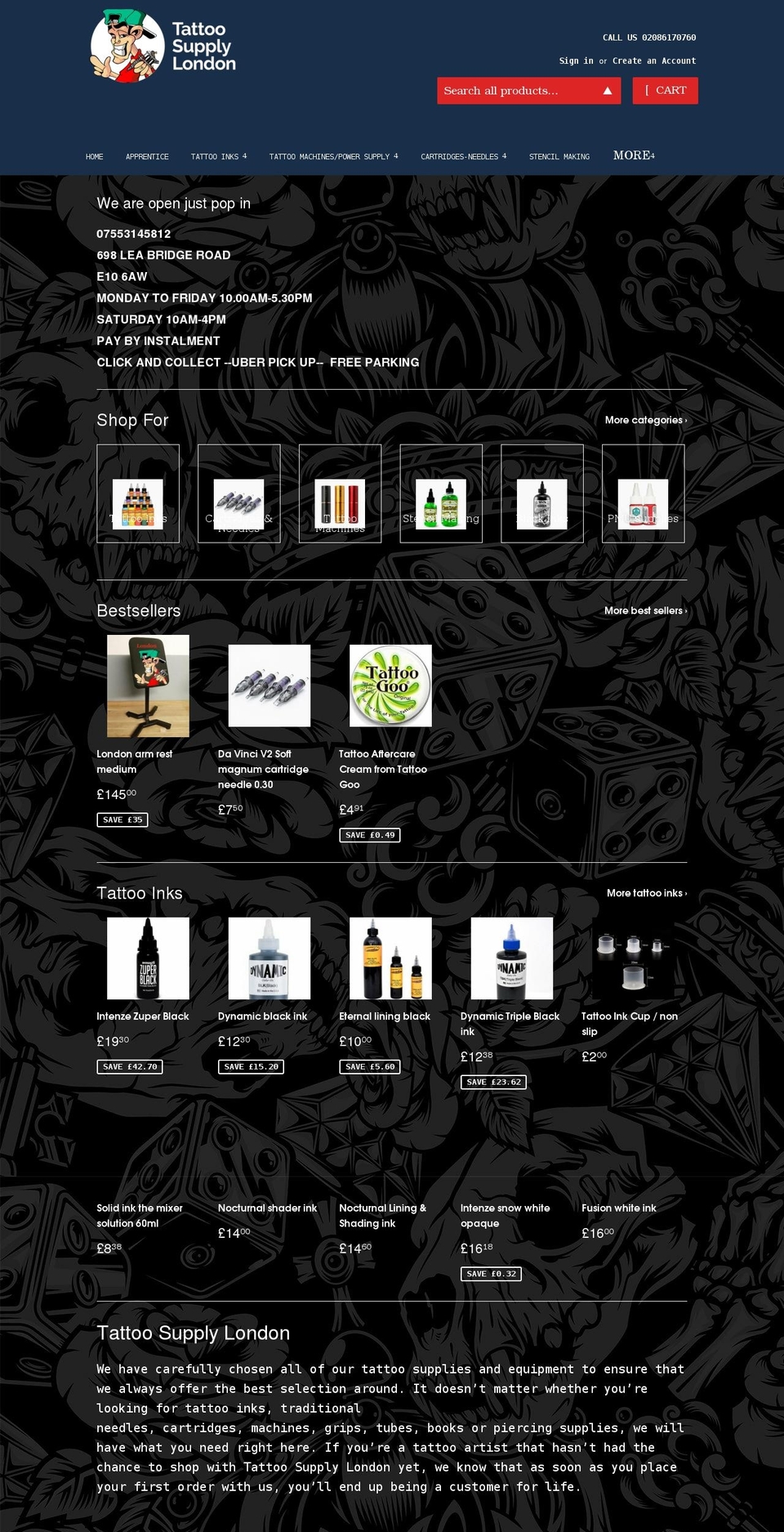 tattoosupplylondon.com shopify website screenshot