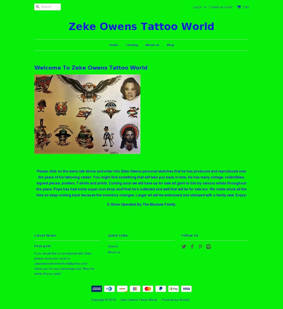 tattoozekeowens.com shopify website screenshot