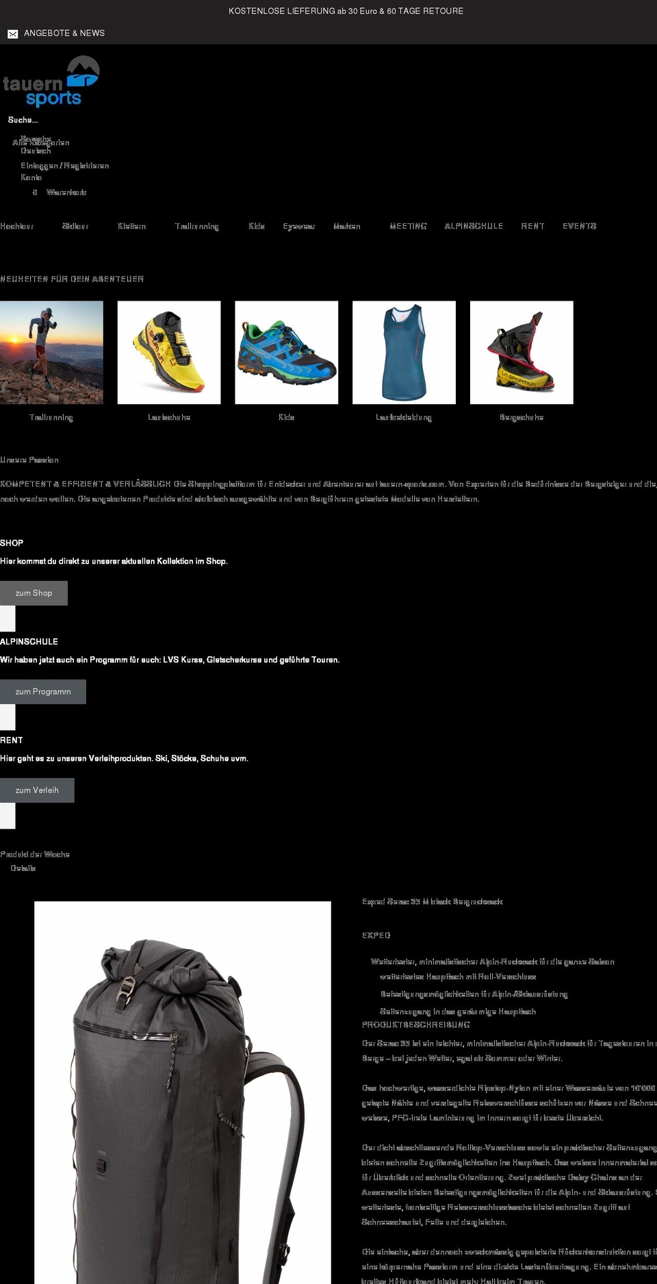 tauern-sports.com shopify website screenshot