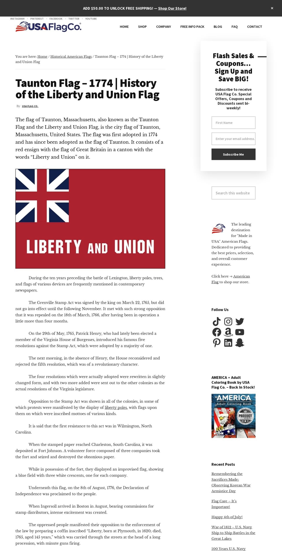 tauntonflag.com — Shopify storefront screenshot