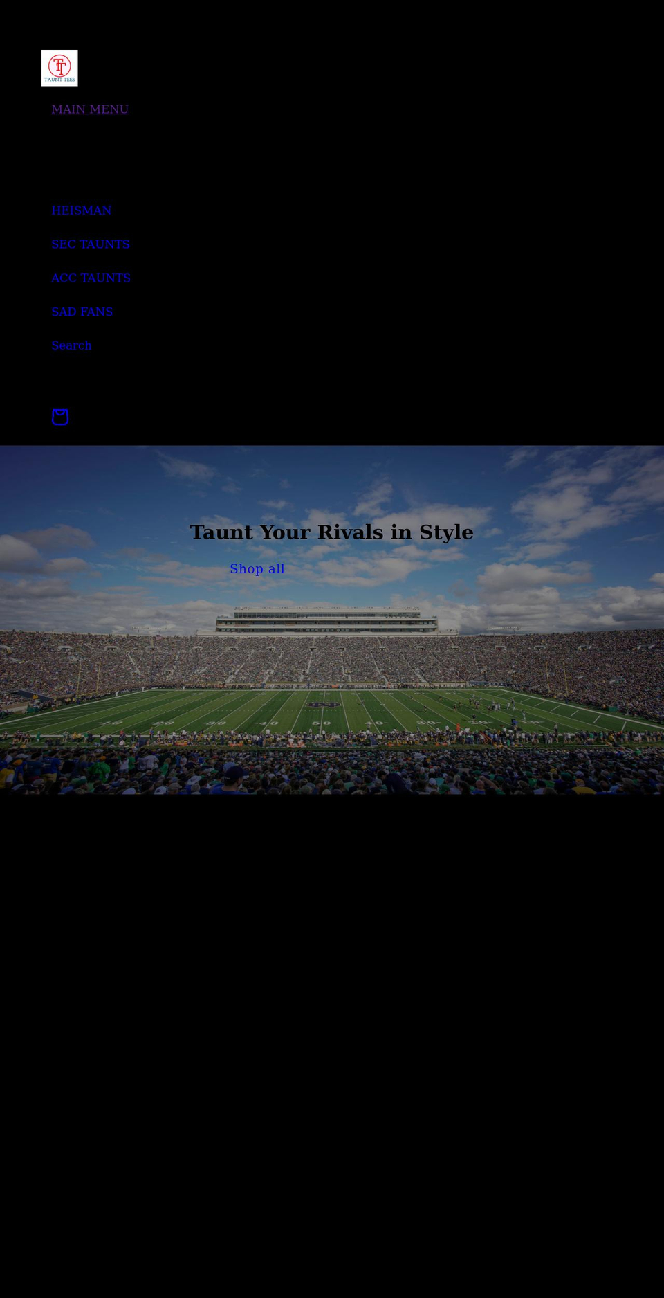 taunttees.com shopify website screenshot