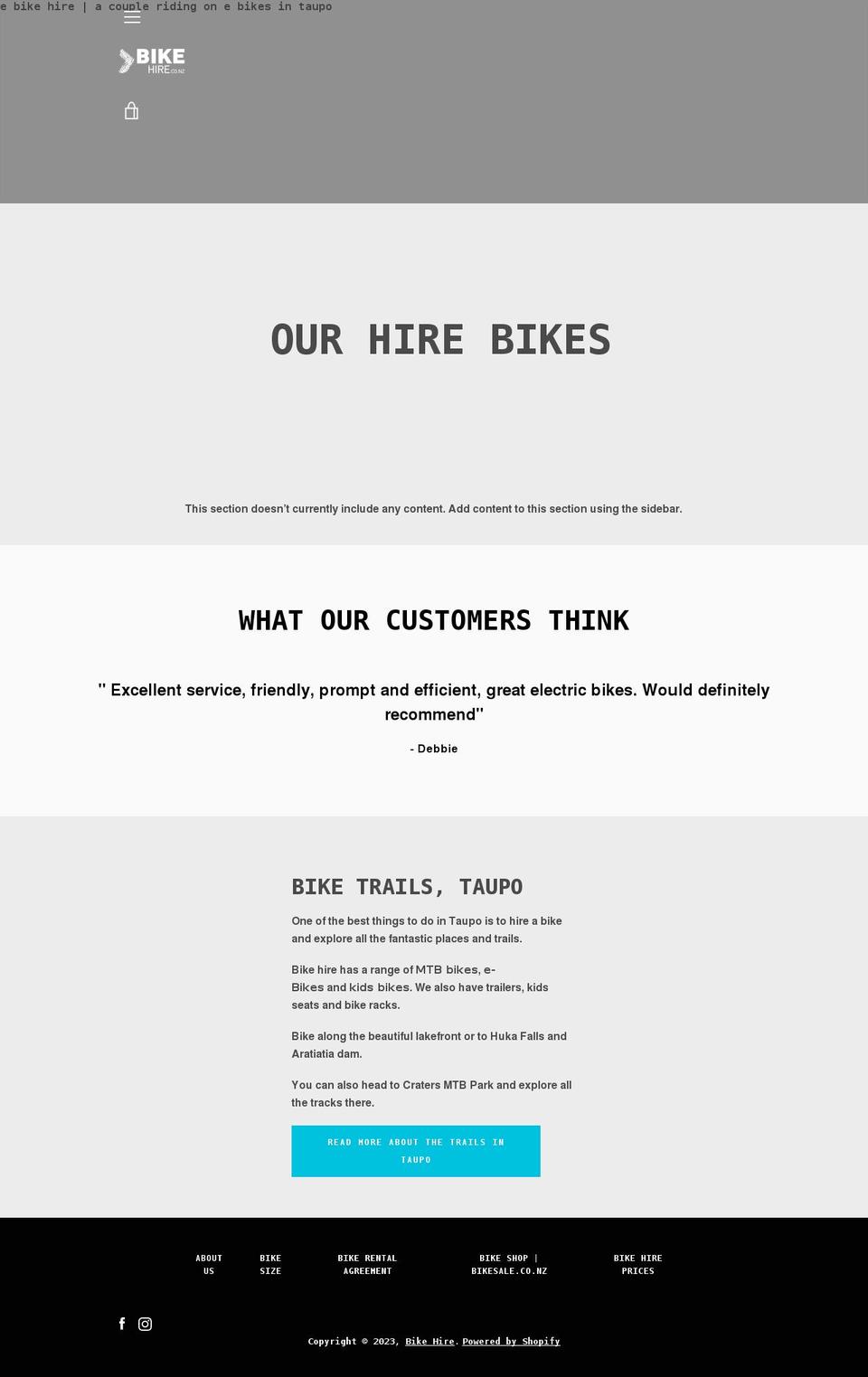 taupobikehire.co.nz shopify website screenshot