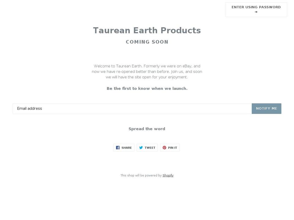 taureanearth.com — Shopify storefront screenshot