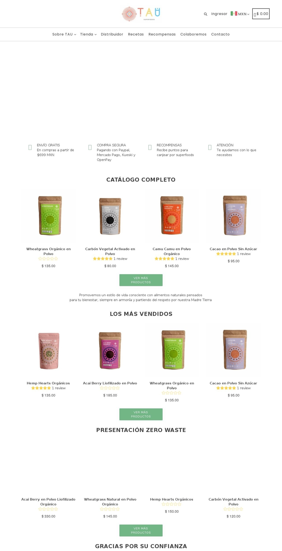 tausuperfoods.com shopify website screenshot