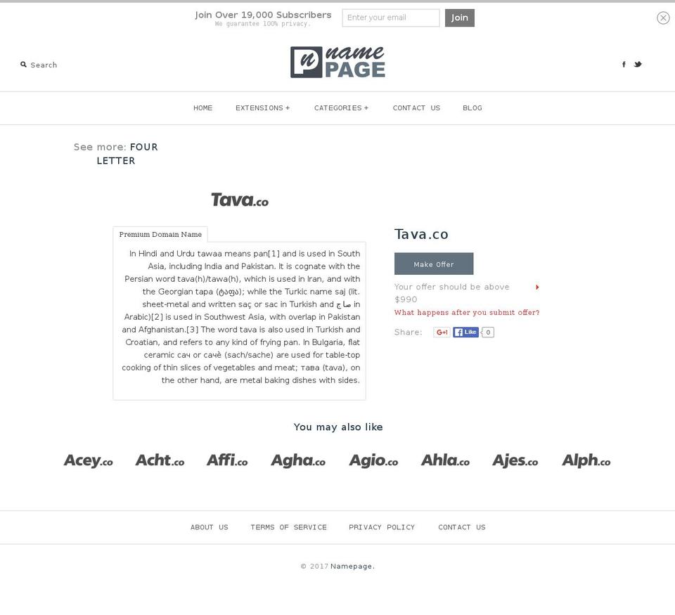 tava.co shopify website screenshot