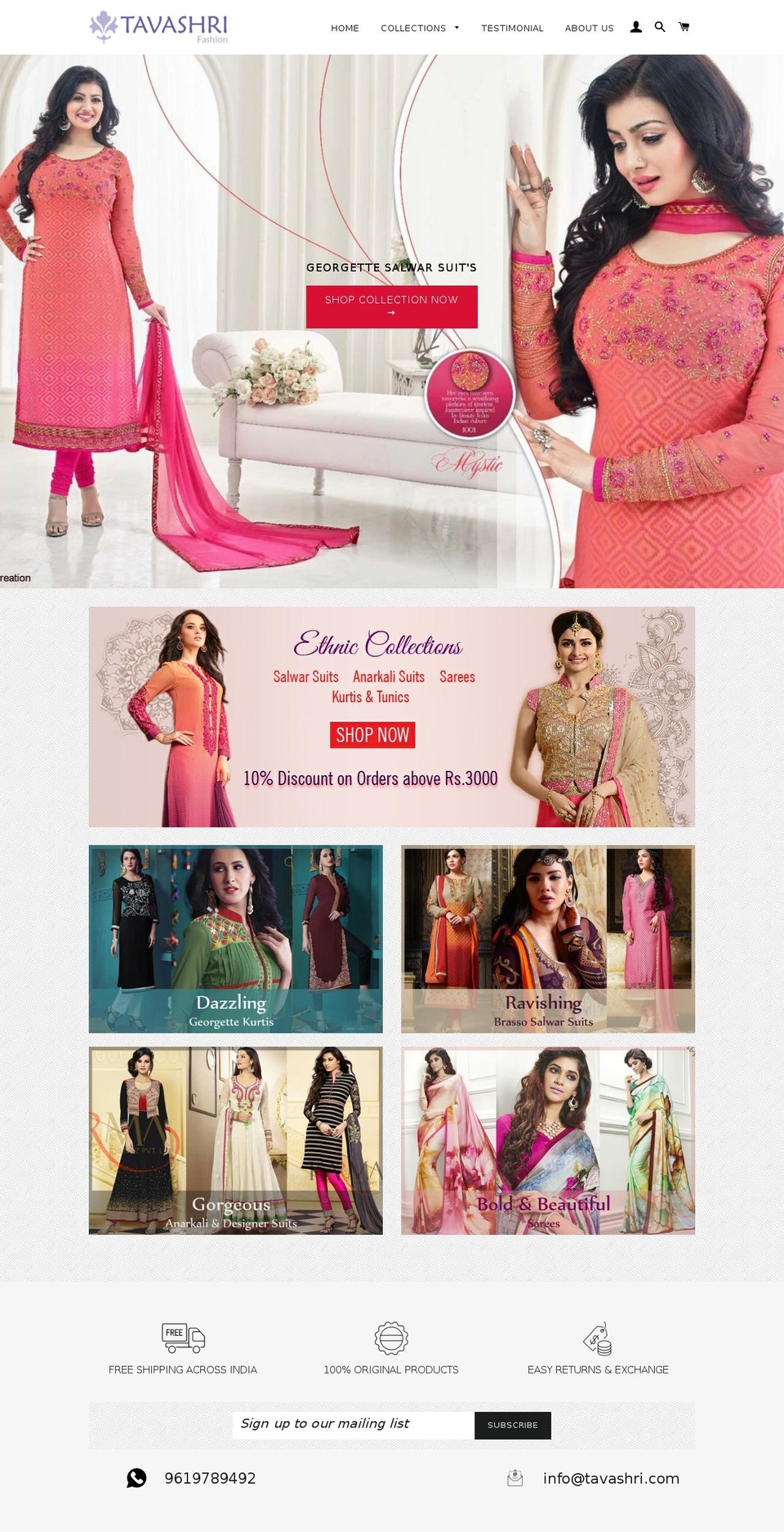 tavashri.com shopify website screenshot