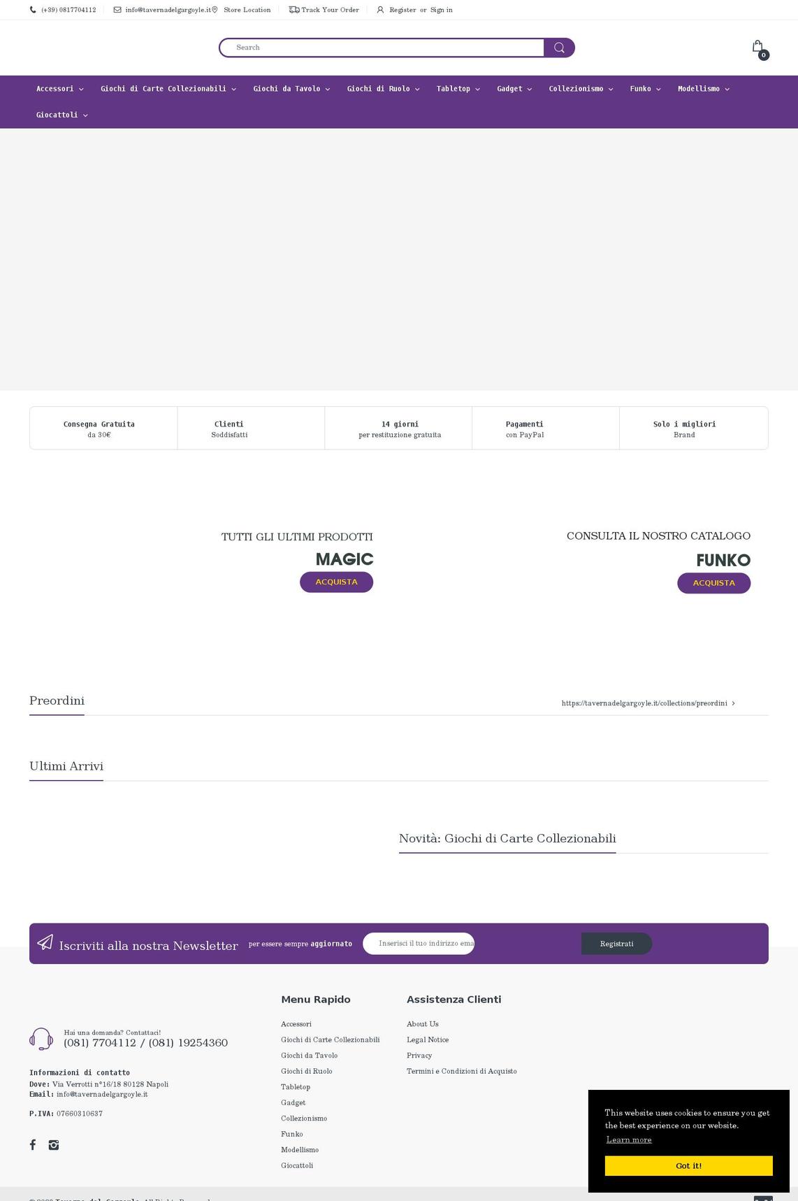 tavernadelgargoyle.it shopify website screenshot