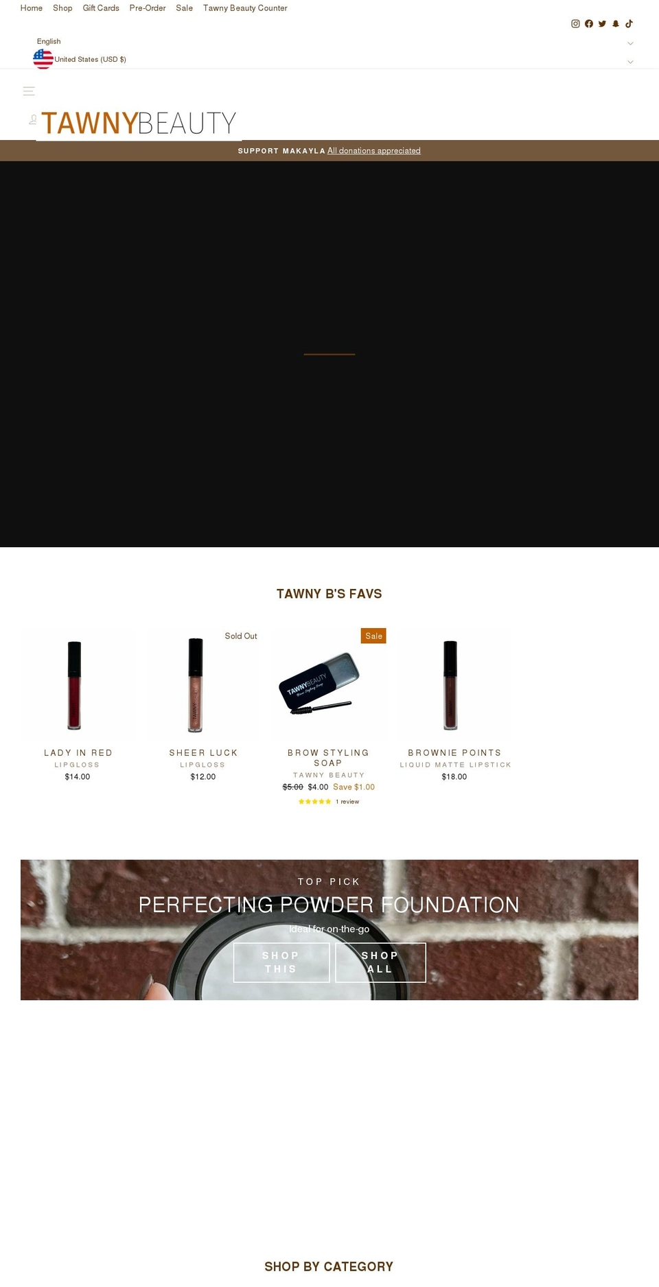 tawnybeauty.com shopify website screenshot