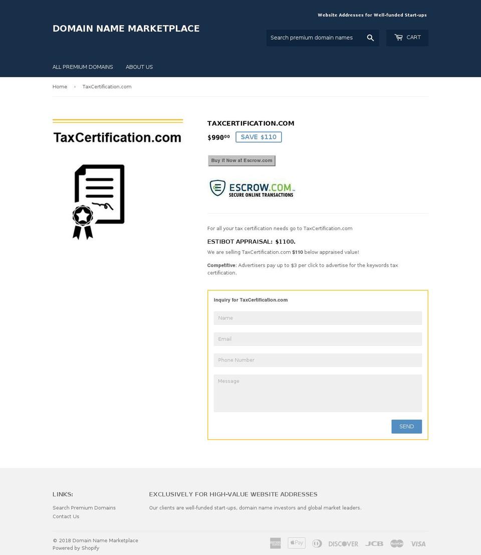 taxcertifications.com — Shopify storefront screenshot