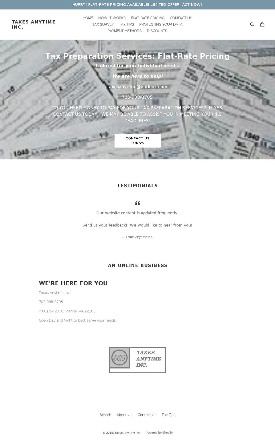 taxesanytime.net shopify website screenshot