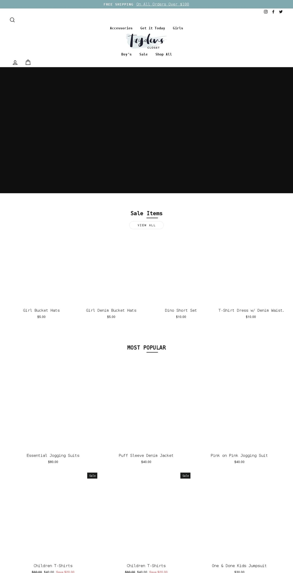 taydenscloset.com shopify website screenshot