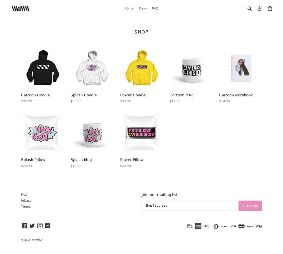 tayloralesia.com — Shopify storefront screenshot