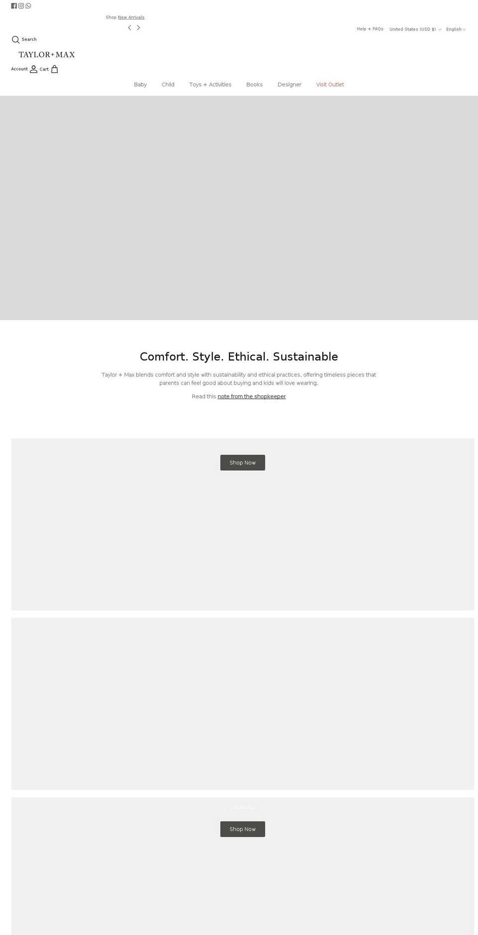 taylorandmax.com shopify website screenshot