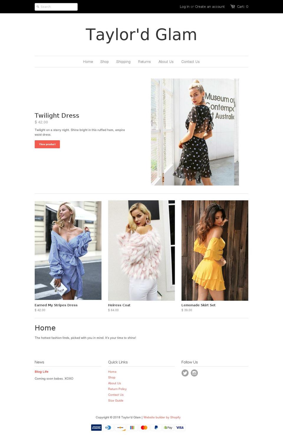 taylordglam.com — Shopify storefront screenshot