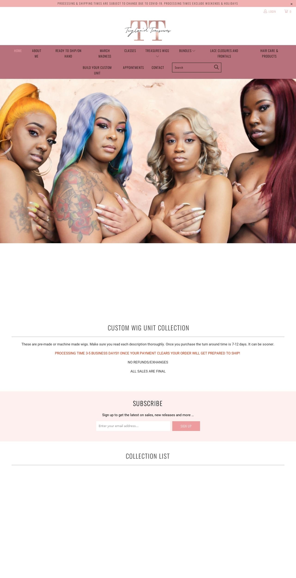 taylordtreasures.com shopify website screenshot