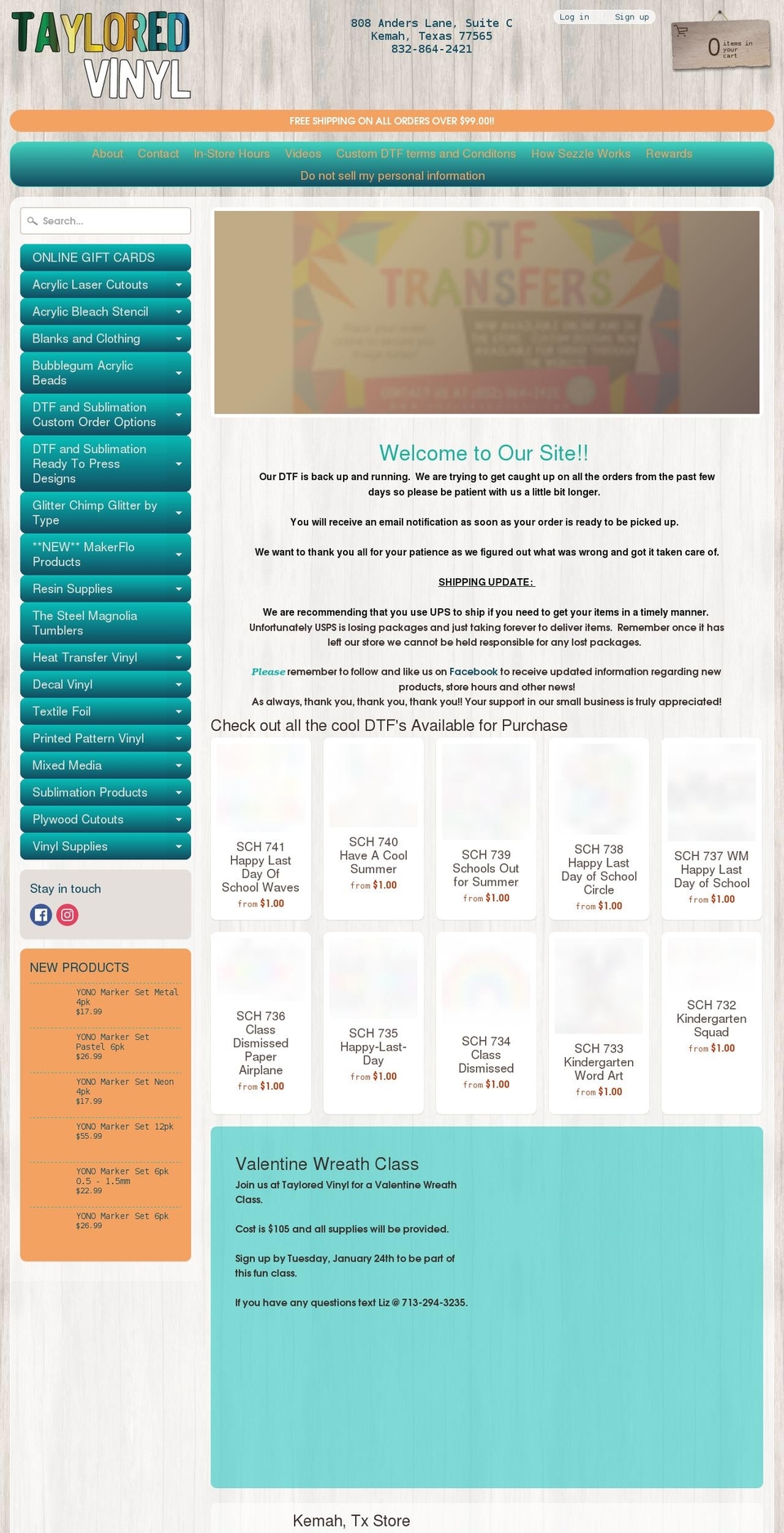 tayloredvinyl.com shopify website screenshot