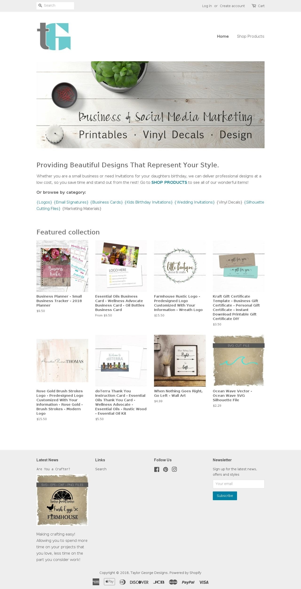 taylorgeorgedesigns.com — Shopify storefront screenshot