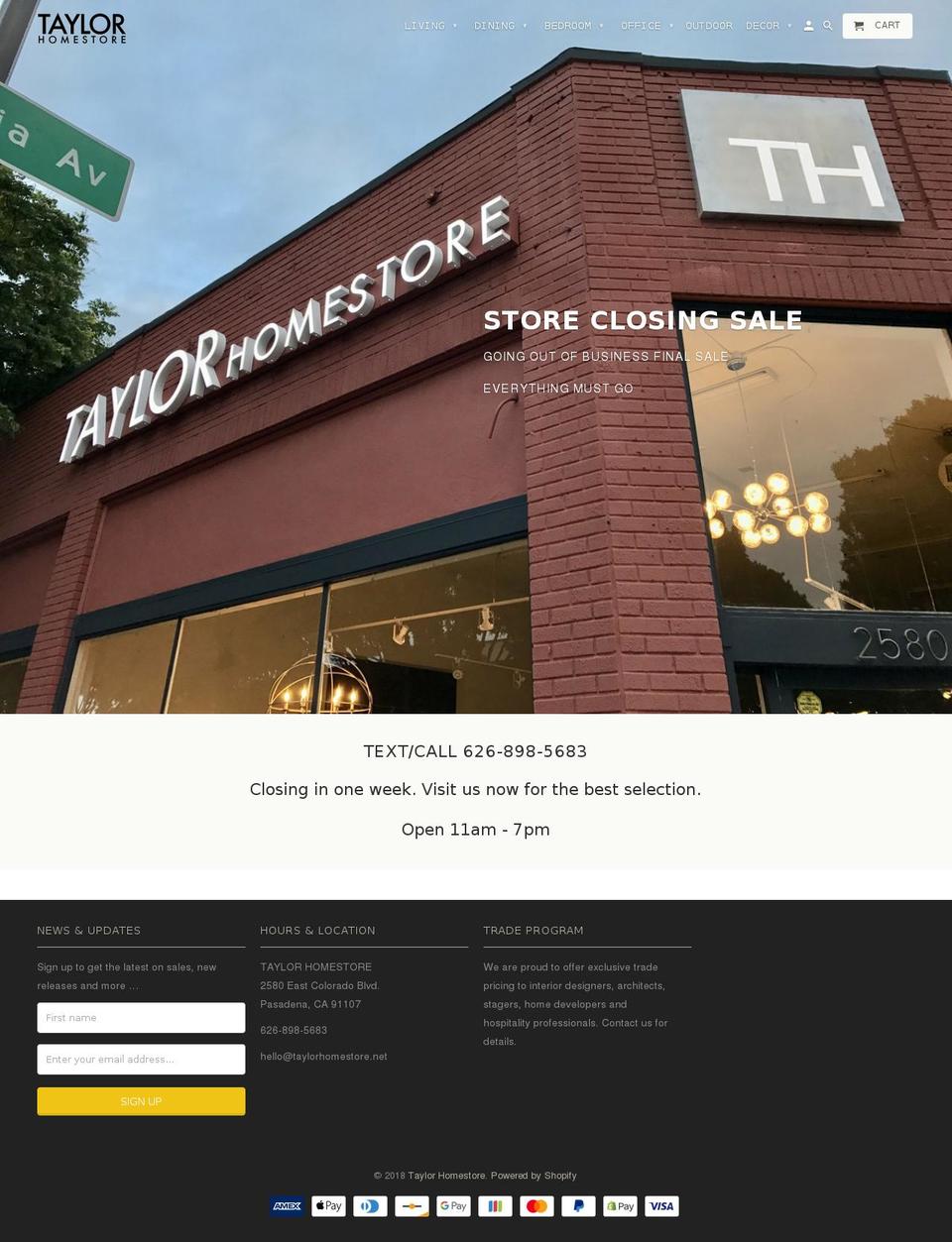 taylorhomestore.net shopify website screenshot