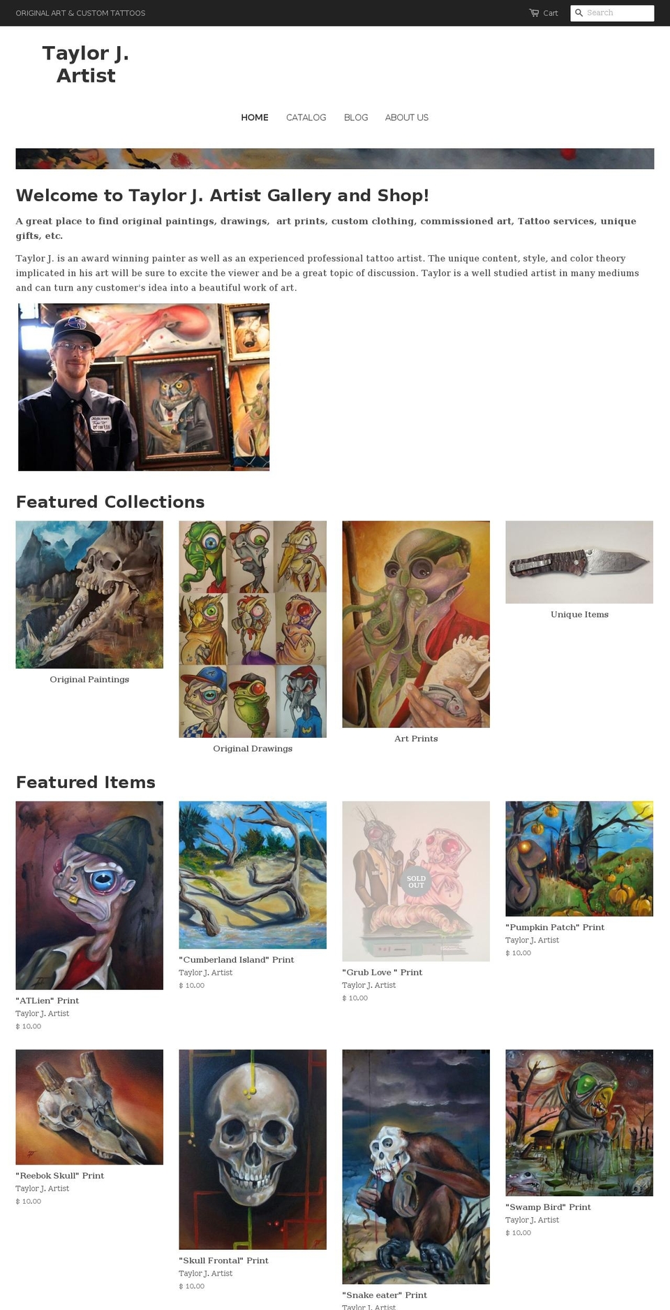 taylorjartist.com shopify website screenshot