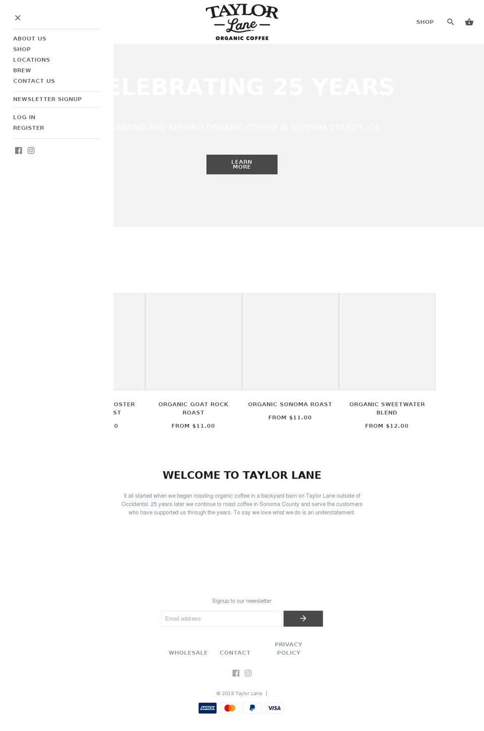 taylormaidorganiccoffee.com — Shopify storefront screenshot