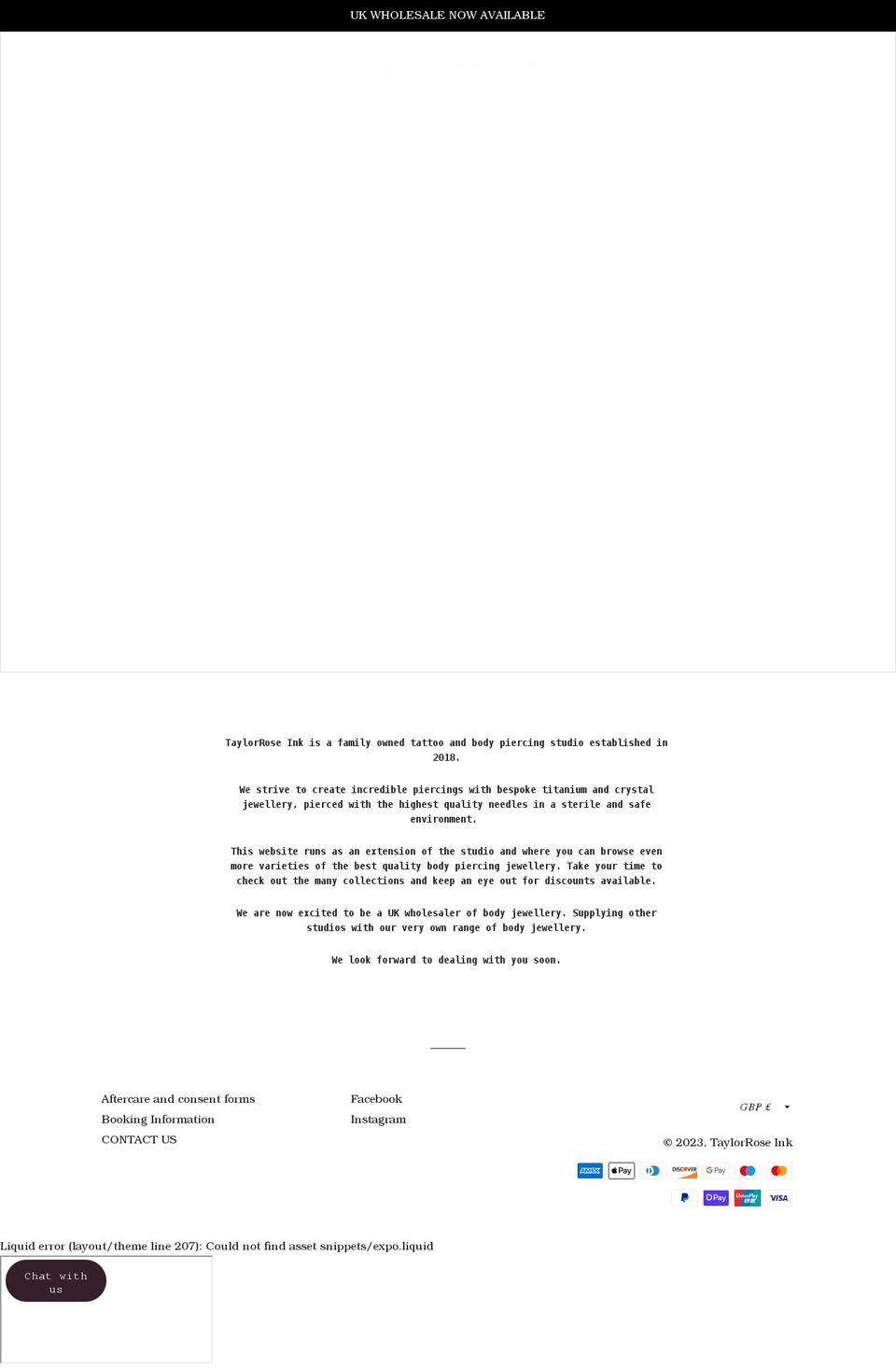 taylorroseink.co.uk shopify website screenshot
