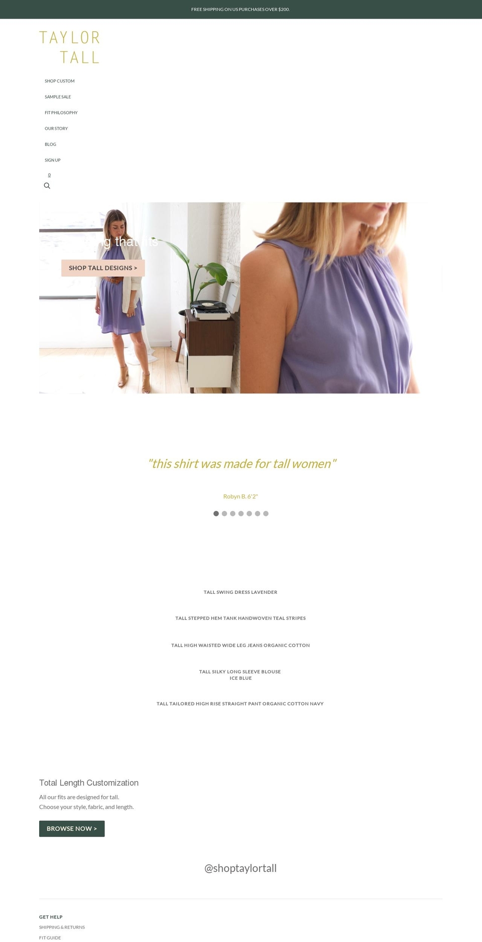 taylortall.com shopify website screenshot