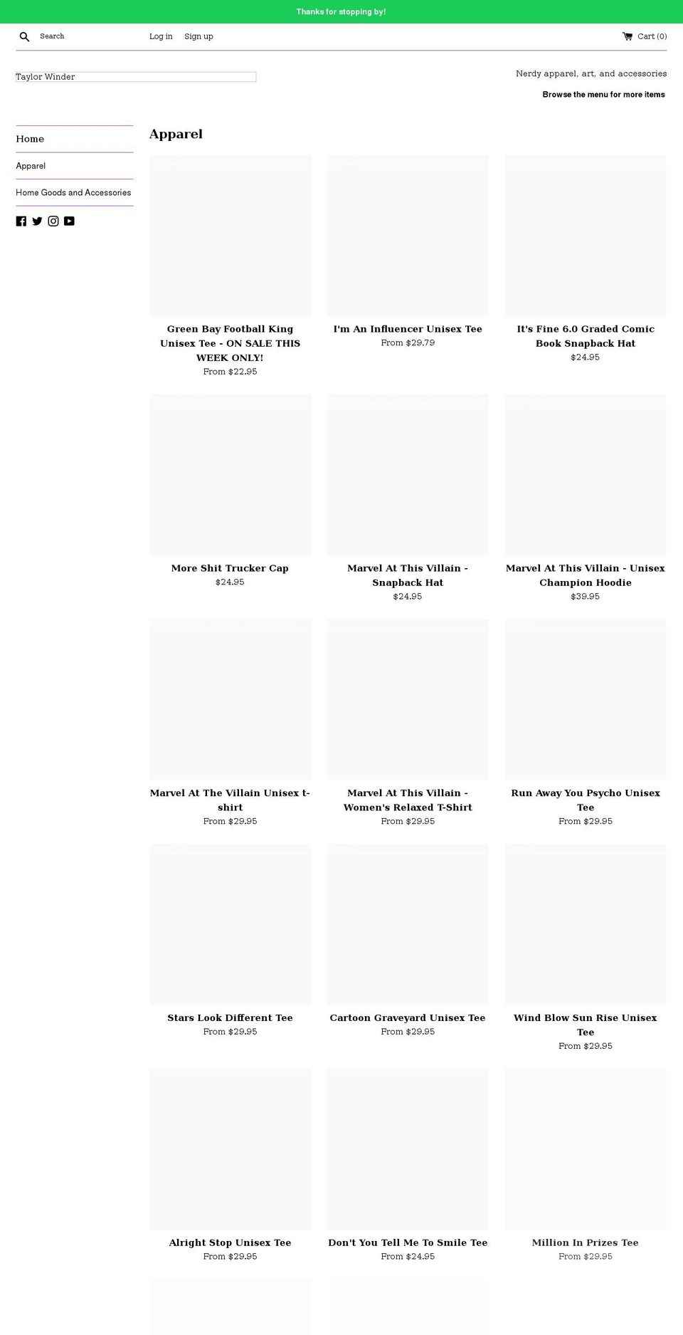 taylorwinder.com shopify website screenshot