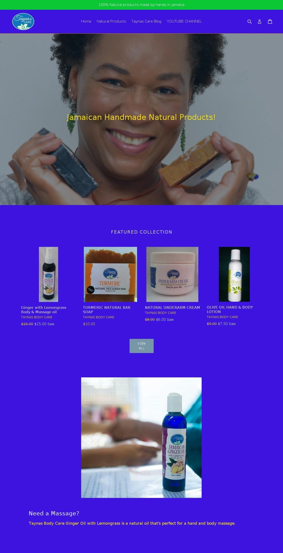 taynasbodycare.com — Shopify storefront screenshot