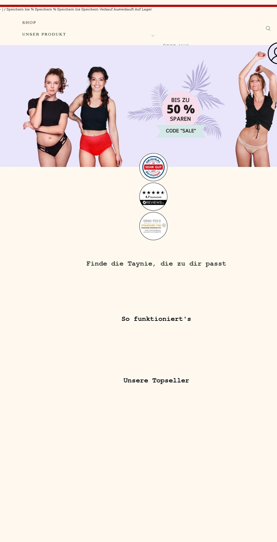 taynie.de shopify website screenshot