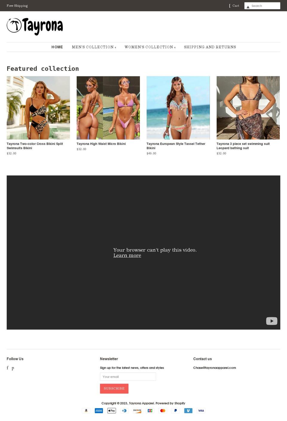 tayronaapparel.com shopify website screenshot