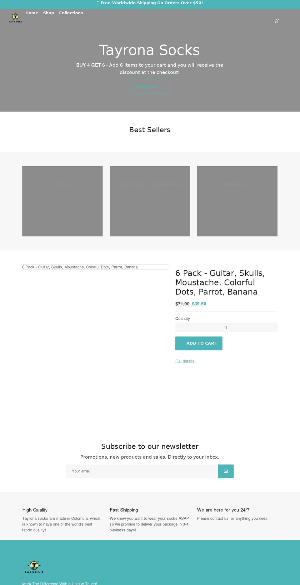 tayronasocks.com shopify website screenshot