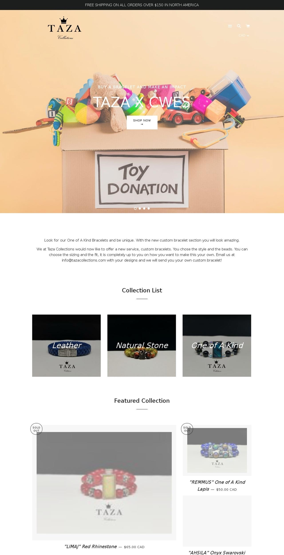 tazacollections.com — Shopify storefront screenshot