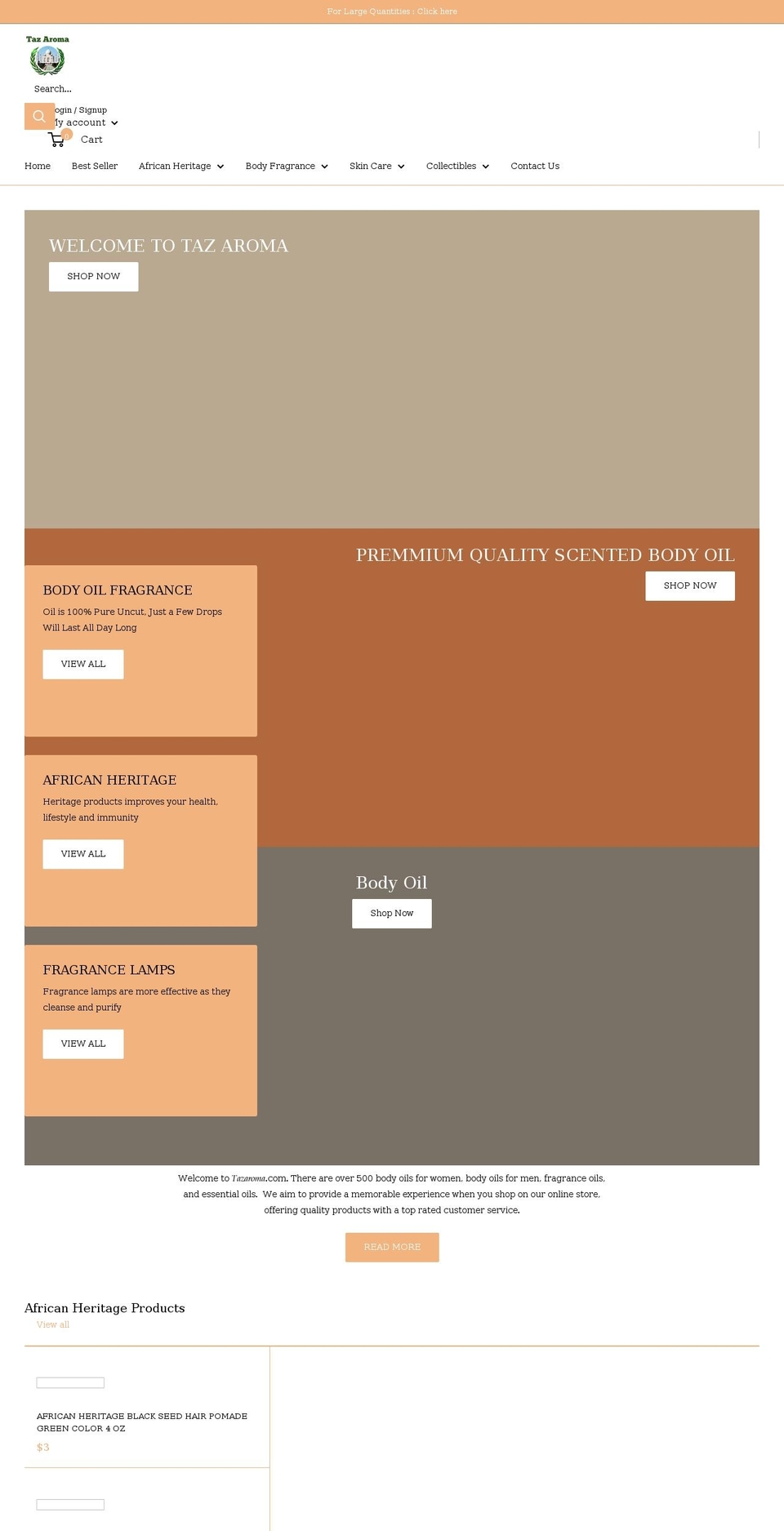tazaroma.com shopify website screenshot