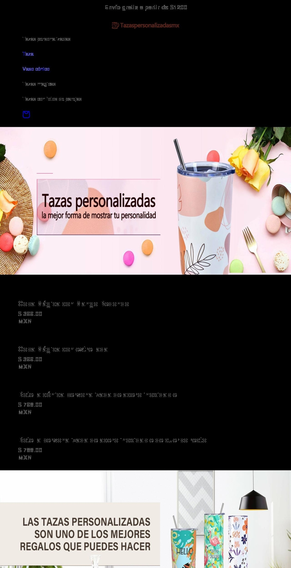 tazaspersonalizadas.mx shopify website screenshot