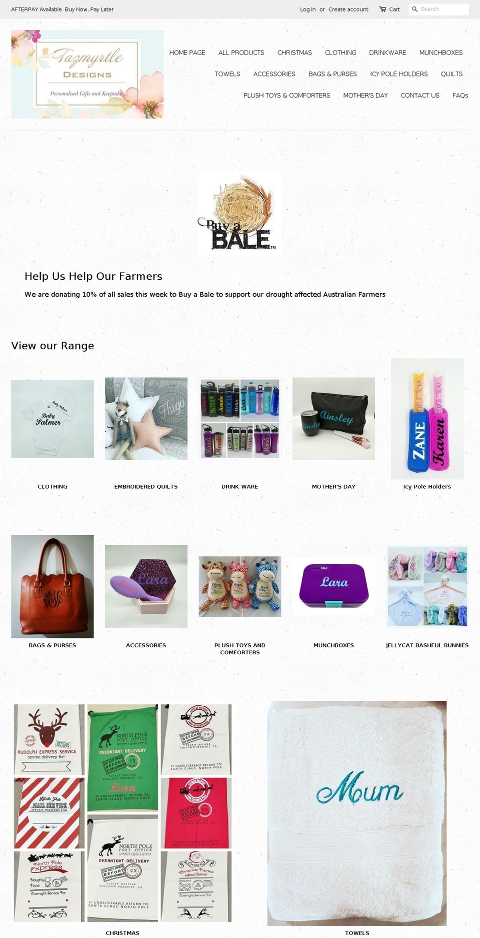 Current Theme Shopify theme site example tazmyrtledesigns.com
