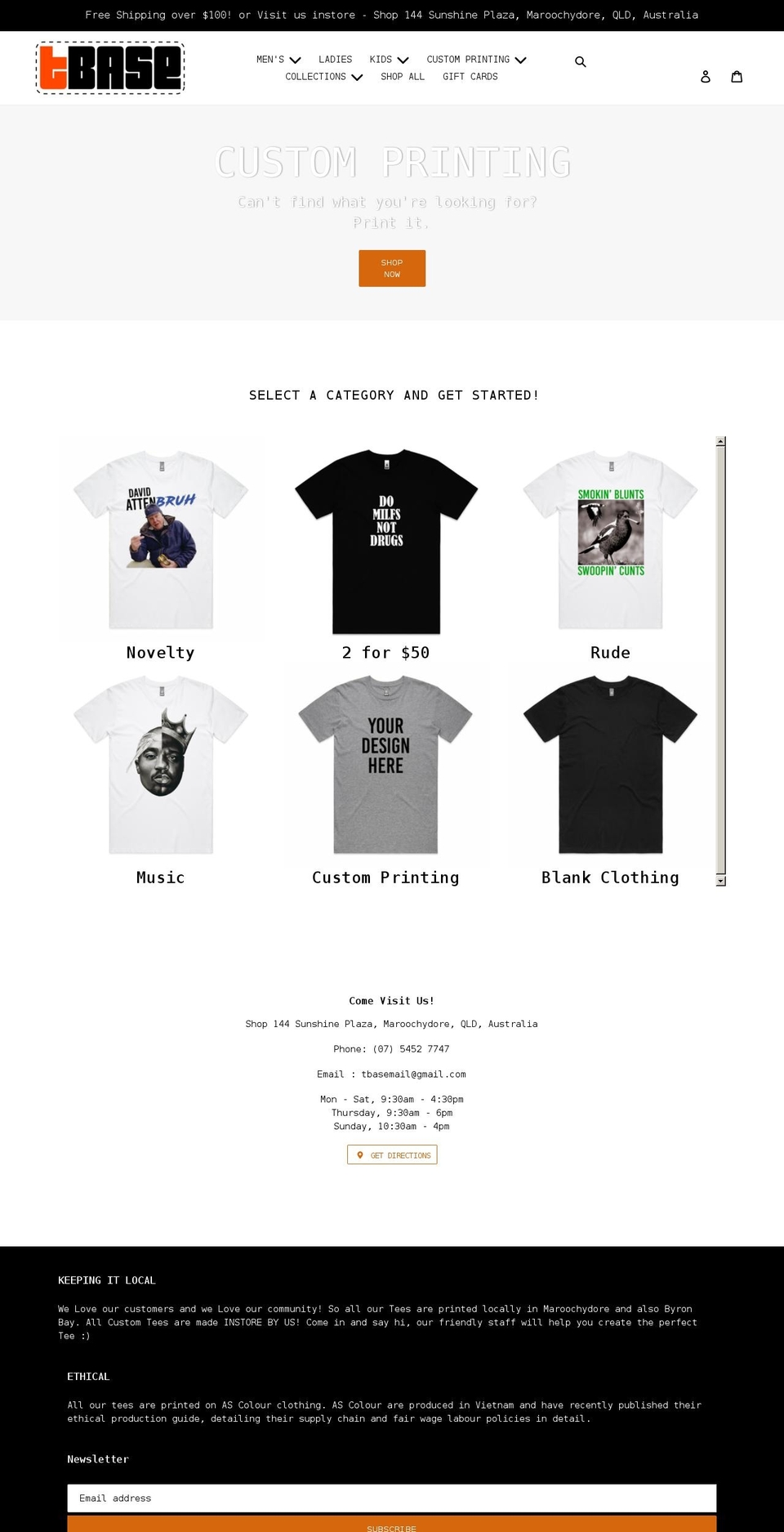 tbase.com.au shopify website screenshot