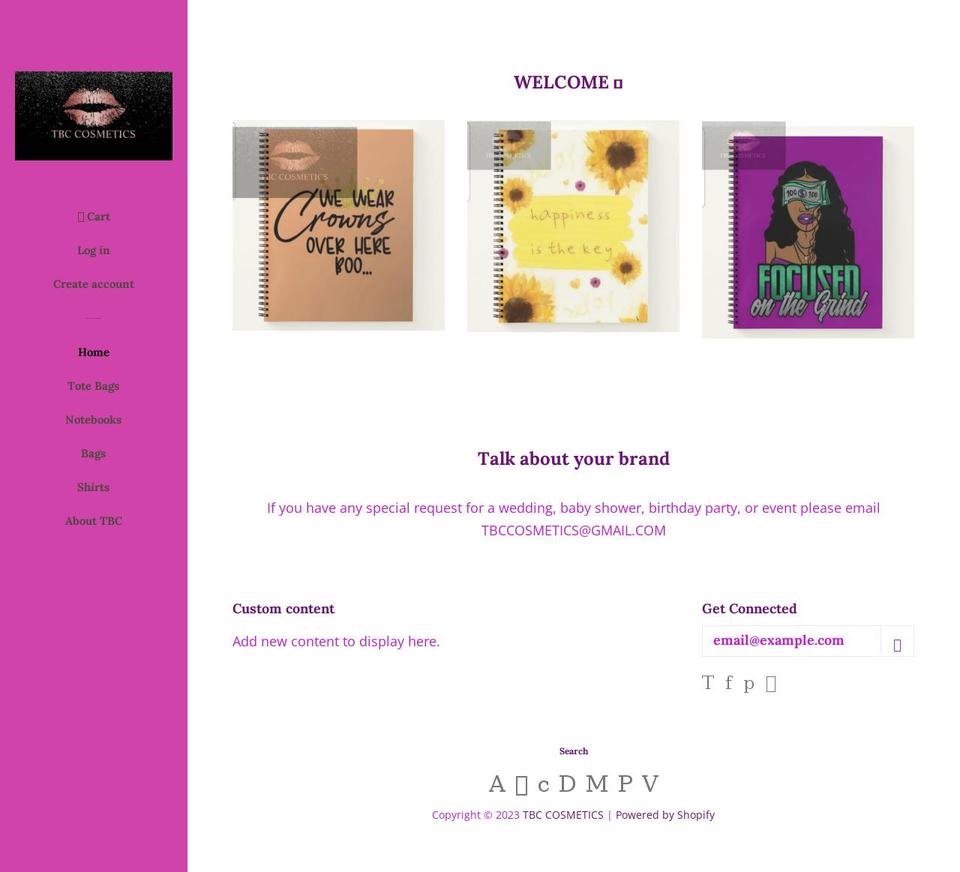 tbc-cosmetics.com shopify website screenshot