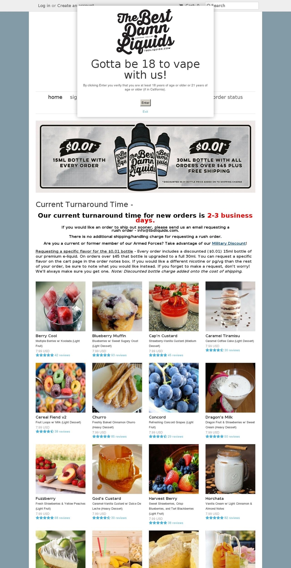 tbdliquids.com shopify website screenshot