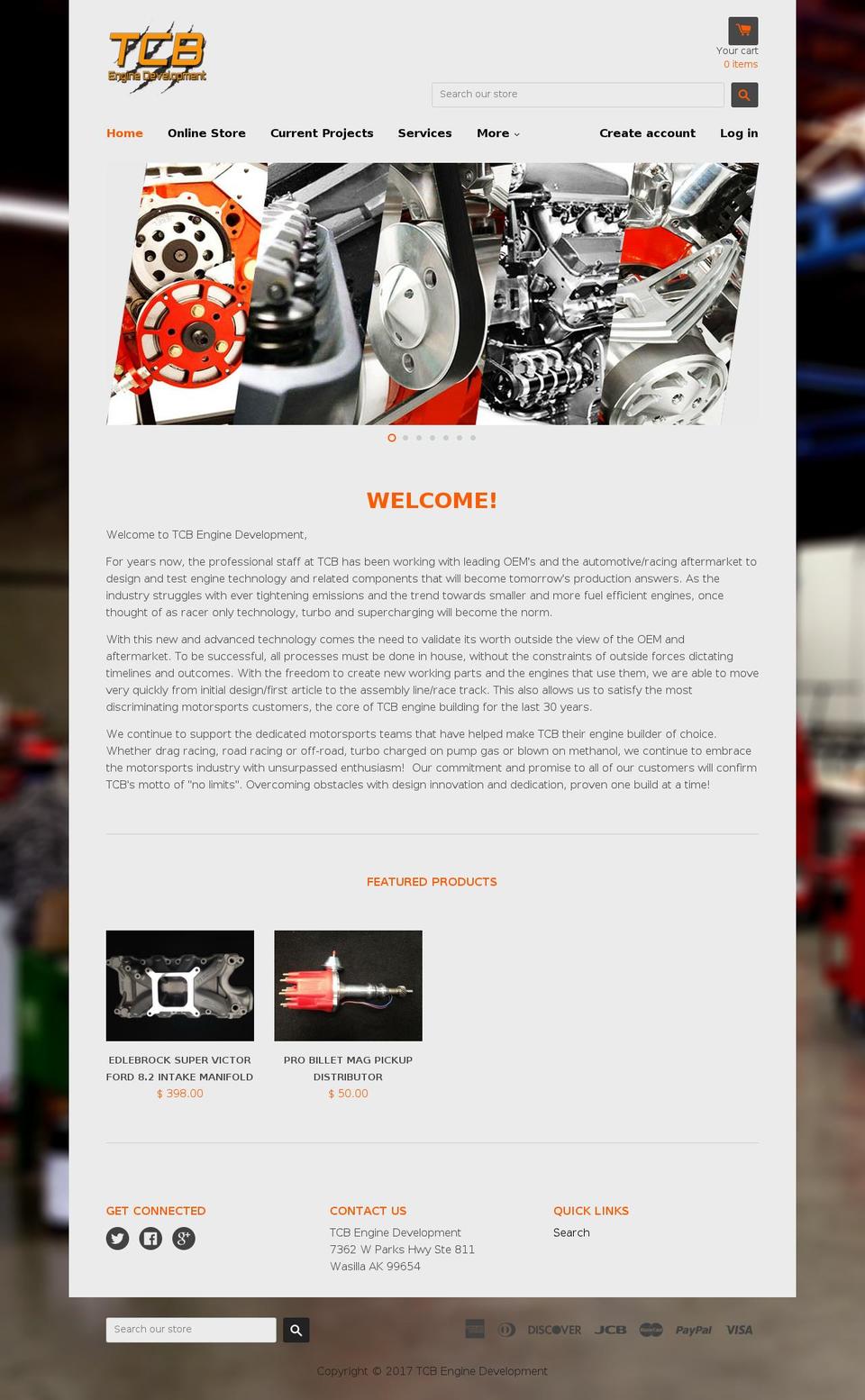 tcbengines.com shopify website screenshot