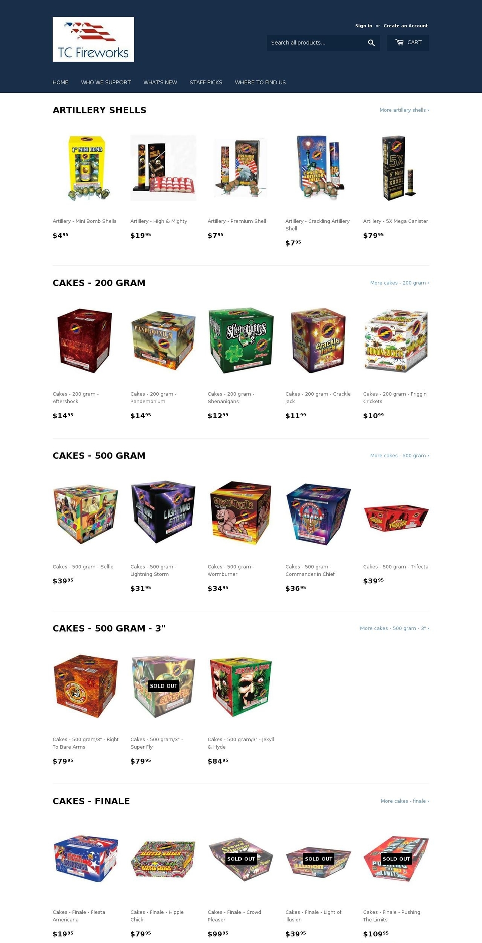 tcfireworks.com shopify website screenshot