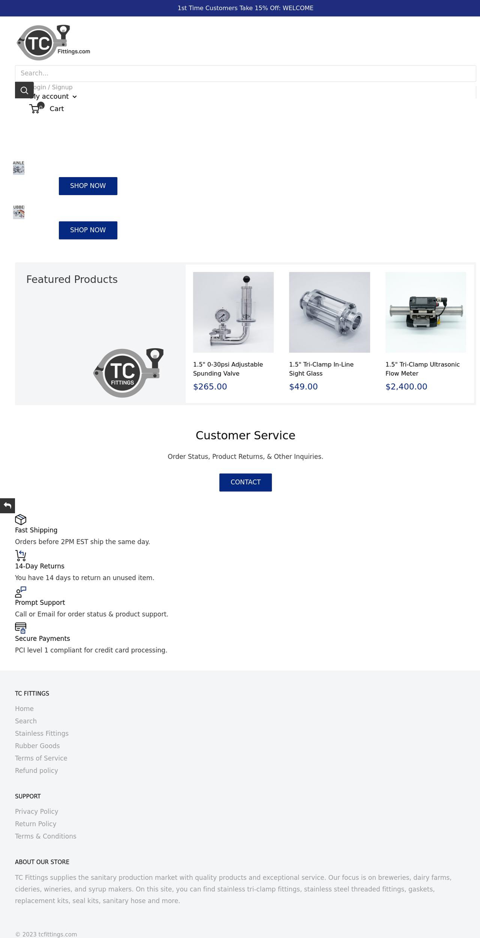 tcfittings.com shopify website screenshot
