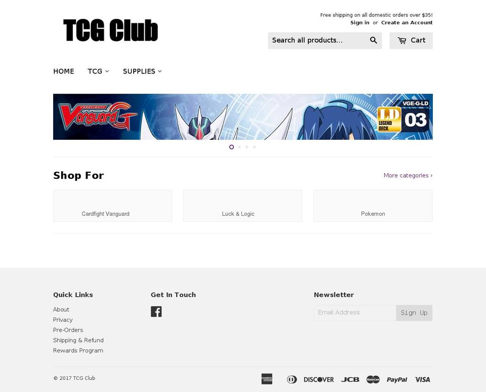 tcgclub.com shopify website screenshot