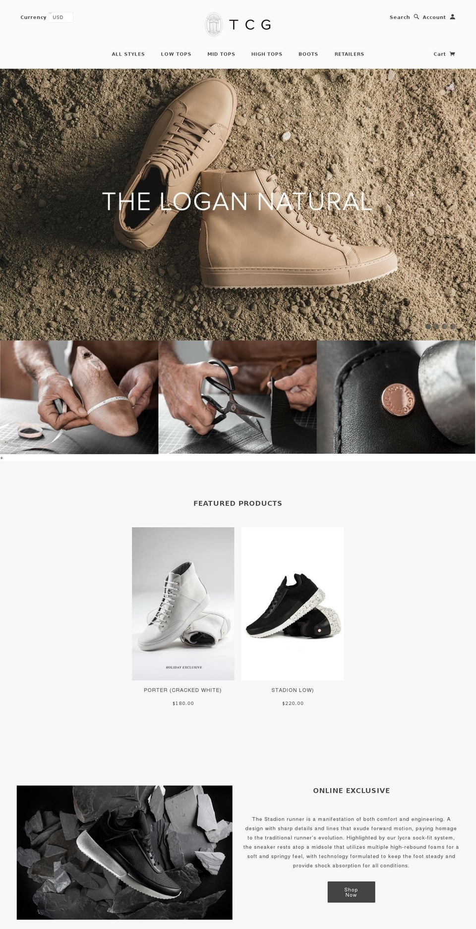 tcgfootwear.com shopify website screenshot