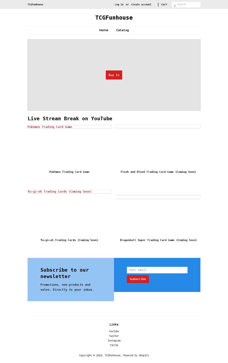 tcgfunhouse.com shopify website screenshot