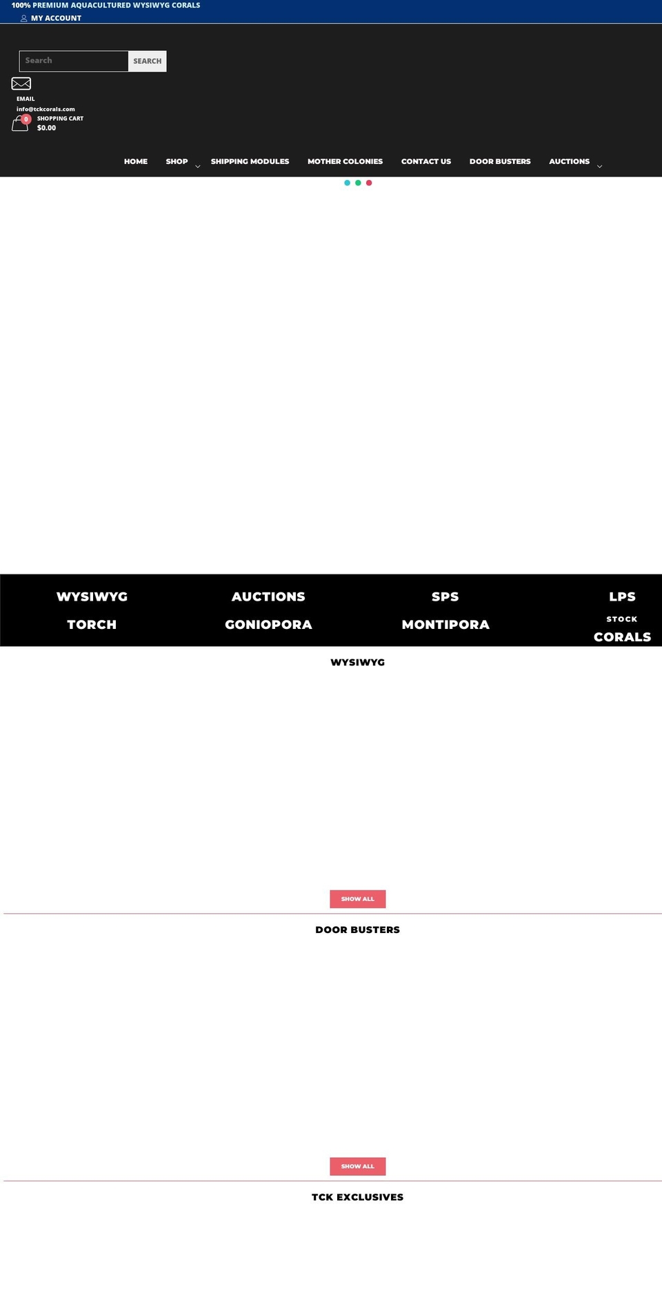 tckcorals.com — Shopify storefront screenshot
