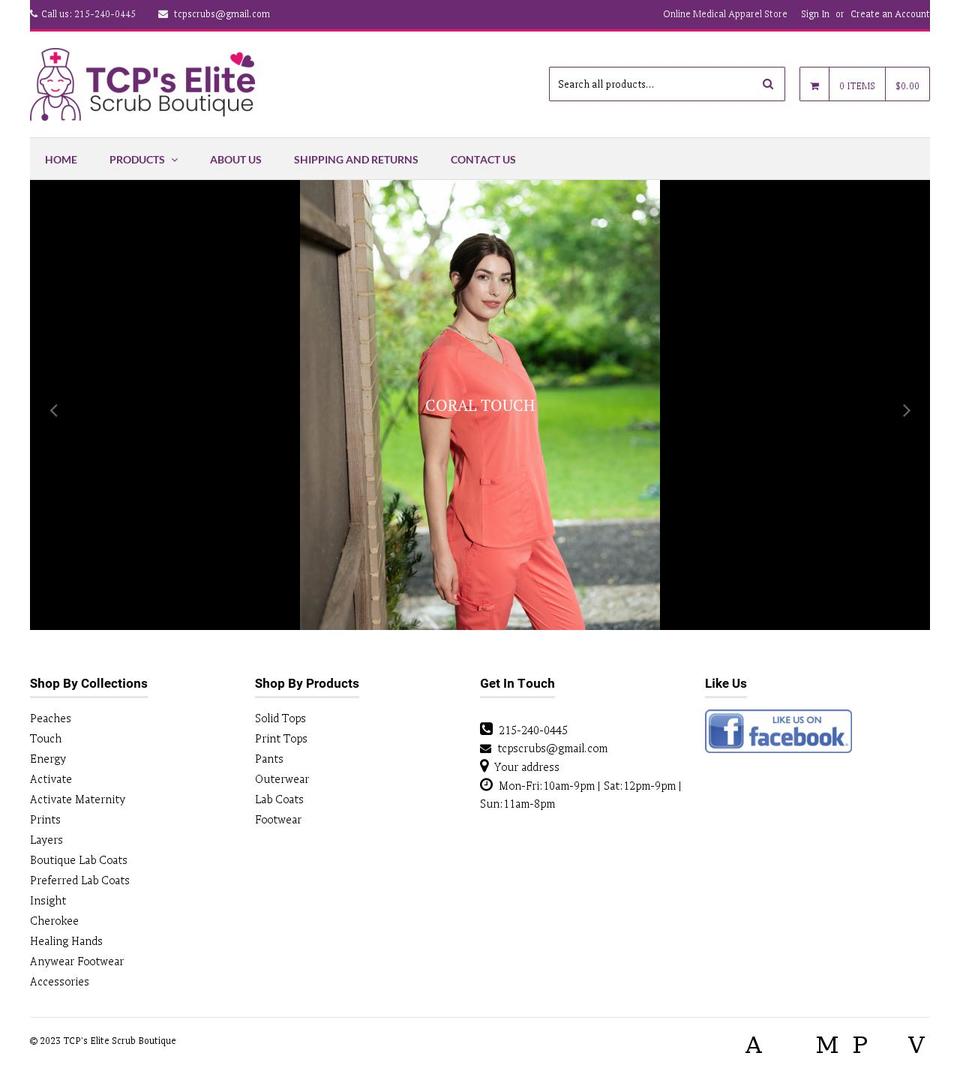 tcpelitescrubs.com shopify website screenshot