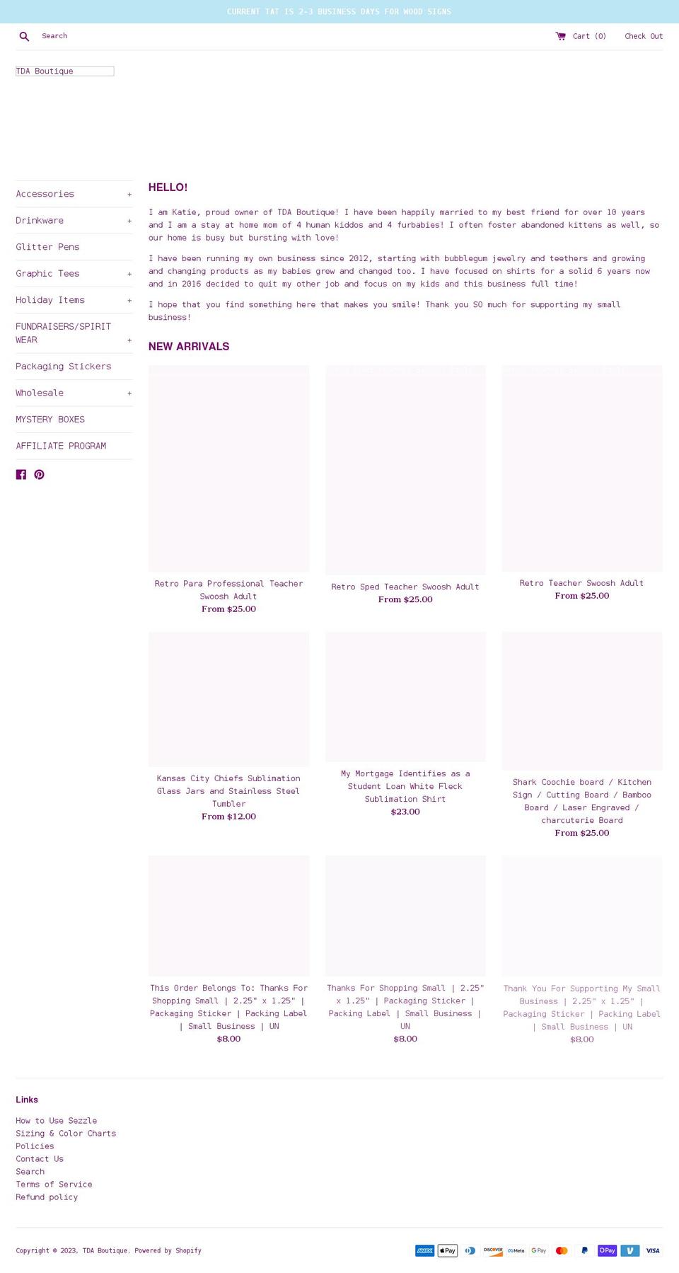 tdaboutique.com shopify website screenshot